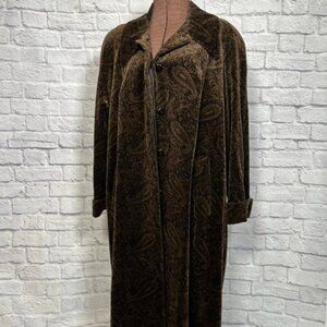 Vintage John Caruana Brown Paisley Velvet Long Overcoat Water Repellent Size 24W